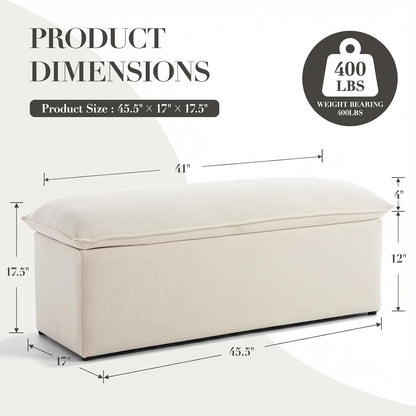 CIMOTA Storage Ottoman Bench, Upholstered End of Bed Storage Bench with Safety Hinge, Large Storage Chest with Seating, Modern Entryway Bench for Bedroom, Living Room, Linen Beige