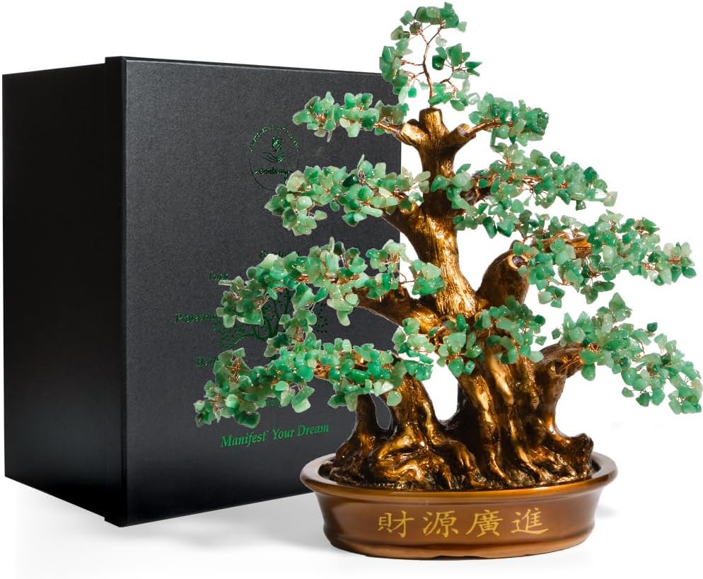 Natural Aventurine (1,300 Gemstone Count) Chakra Crystal Tree with Healing Properties - Home & Office Bonsai Feng Shui Money Tree Decoration for Luck, Success and Intelligence - 18"