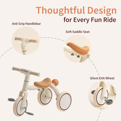 4-in-1 Toddler Tricycle with Adjustable Push Handle for 1-4 Year Old,Birthday Gift and Toy for Boys and Girls Removable Pedals Balance Bike&Scooter (Green)