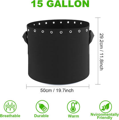 15 Gallon Plant Grow Bags 5-Packs with Holes,Thichkened Non-Woven Aeration Fabric Pots with Handles - Reinforced Weight Capacity