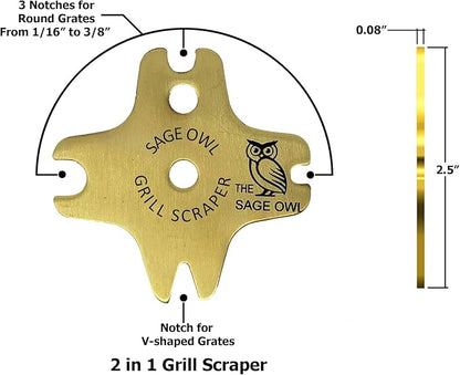 Sage Owl Bristle-Free Brass BBQ Grill Scraper – Safe Grill Cleaner for Outdoor Grills, Porcelain Grates, Smoker Accessories, Cooking Gadgets, and Barbecue Grilling Tools – Small Gifts for Dad