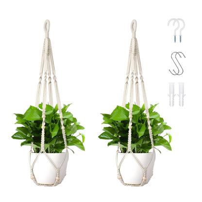 Wdmxszdq Macrame Plant Hanger Set of 2, 35 Inch Indoor Hanging Planter with 4 Hooks, Macrame Plant Hangers for Pots, No Tassels Boho Home Decor, Ivory (Pots Not Included)