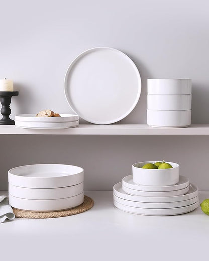 Famiware Nebula Plates and Bowls Set, 12 Pieces Dinnerware Sets, Dishes Set for 4, White with Colorful Speckles