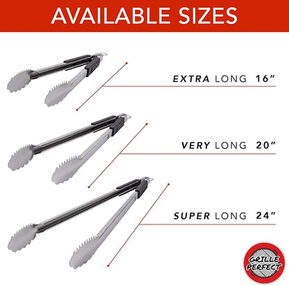 Grill Tongs 16-Inch Extra Long Heavy Duty for Grilling and Barbecue Heat Resistant Hand Grips Stainless Steel for BBQ Outdoor Kitchen and Cooking Hot Grilled Food
