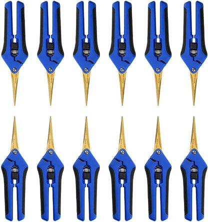12 Packs Garden Pruning Shears with Curved Blades Trimming Scissors, Gardening Hand Pruning Snips Titanium Coated Precision Bonsai Pruning Shears, Convenient Flower Cutters(Blue)