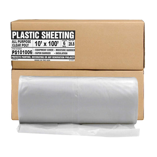 Aluf Plastics Plastic Sheeting - 10' x 100', 6 MIL Heavy Duty Gauge - Clear Vapor and Moisture Barrier Sheet Tarp/Drop Cloth for Painting, Furniture Covers, Carpet Cover, Floor, Paint, Painters
