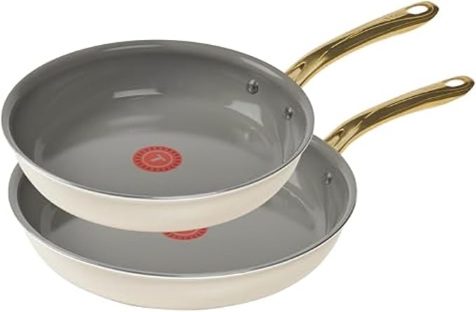 T-Fal Preserve Ceramic Nonstick Frying Pan 2-Pc Set, 8.5" & 11", Oven Broiler Safe up to 350°F Cookware, InoCeram Glide Technology, Frying Pan Skillet, Pots & Pans, Beige