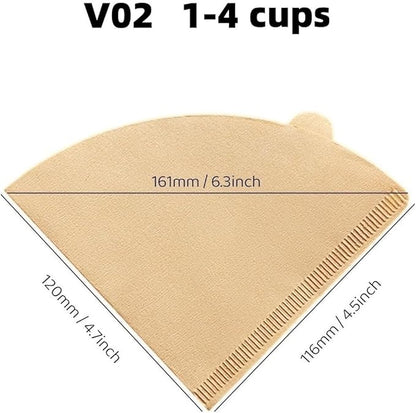 V60 Coffee Filters Size 02 - Disposable Natural Brown Paper Filters for 1-4 Cups - Compatible with Hario V60, Pour Over & Drip Coffee Makers (Natural Unbleached, 02 V60-100 Count)