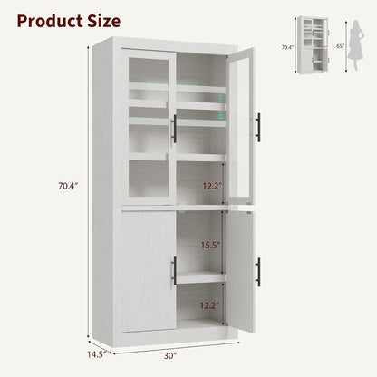 Tall Kitchen Pantry Cabinet, Farmhouse Kitchen Pantry Storage Cabinet Wood, 70.45" Large Cupboard with 4 Doors & Adjustable Shelves for Kitchen Storage, Dining, Office, Rustic White