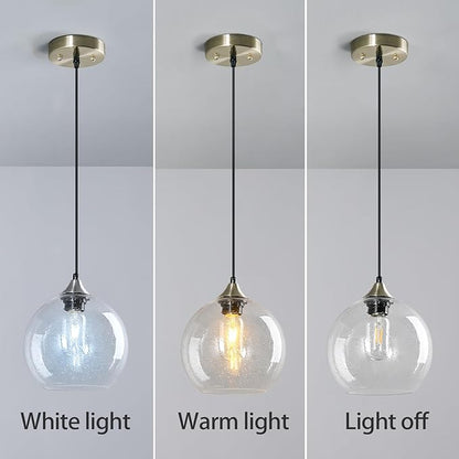 Modern Pendant Light Fixture, Clear Glass, 7.87in, Kitchen Island, Living Dining Room, 3-Pack