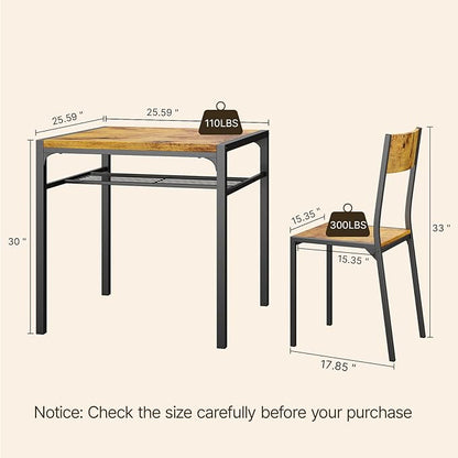 Gizoon Dining Table Set for 2, 3 Piece Kitchen Table with 2 Chairs for Small Space, Apartment, Kitchen, Dining Room, Space-Saving