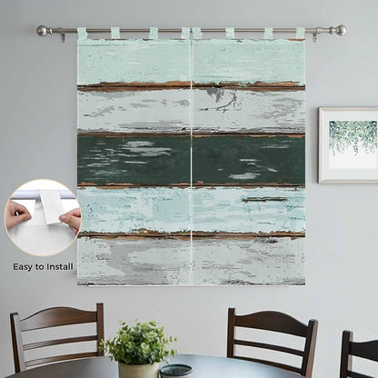 Blue Teal Living Room Curtains 84 Inch Length, Window Curtains Tab Top, Vintage Wooden Retro Art Farmhouse Barns Light Filtering Window Treatments Drapes 42"x84" 2 Panel