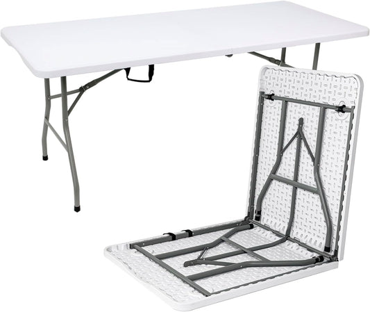 2 PCS 70.8" W X 29" D X 29" H - 6 ft White Folding Table White Portable Heavy Duty Plastic Fold-in-Half Utility Foldable Table for Camp，Picnic & Party