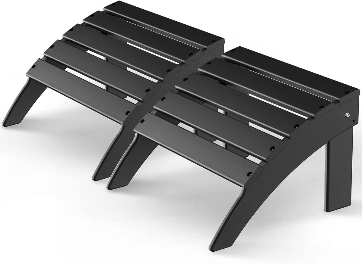 GREENVINES Adirondack-Ottoman | Set of 2 | HDPE Plastic | Outdoor Footrest | All Weather | Foot Rest | Foot Stool | Black | for Adirondack Chair | for Patio Backyard Pool