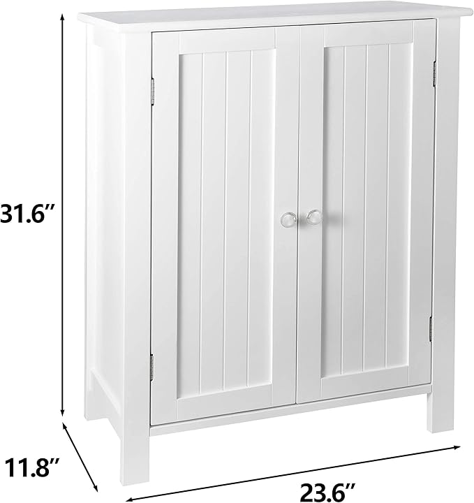 ZENY Bathroom Floor Storage Cabinet with Double Door + Adjustable Shelf, Wooden Organizer Cabinet for Living Room, Bathroom, Bedroom, Modern Home Furniture (White)
