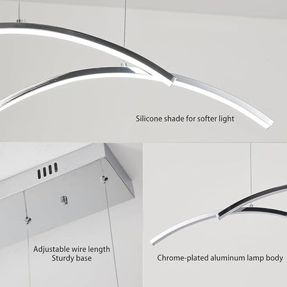 Modern Led Pendant Light, Dimmable Chrome Led Chandelier for Dining Room Light Fixture Over Table Creative Wave Pendant Light for Kitchen Island, Dining Room, Bedroom(Chrome)