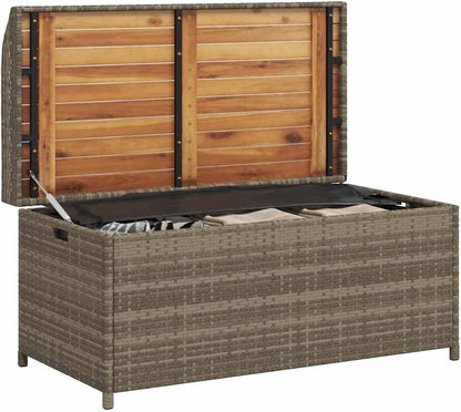 Gray Outdoor Storage Bench with Waterproof Bag, 39.4"x19.7"x20.5" Poly Rattan and Acacia Wood Patio Seat Box