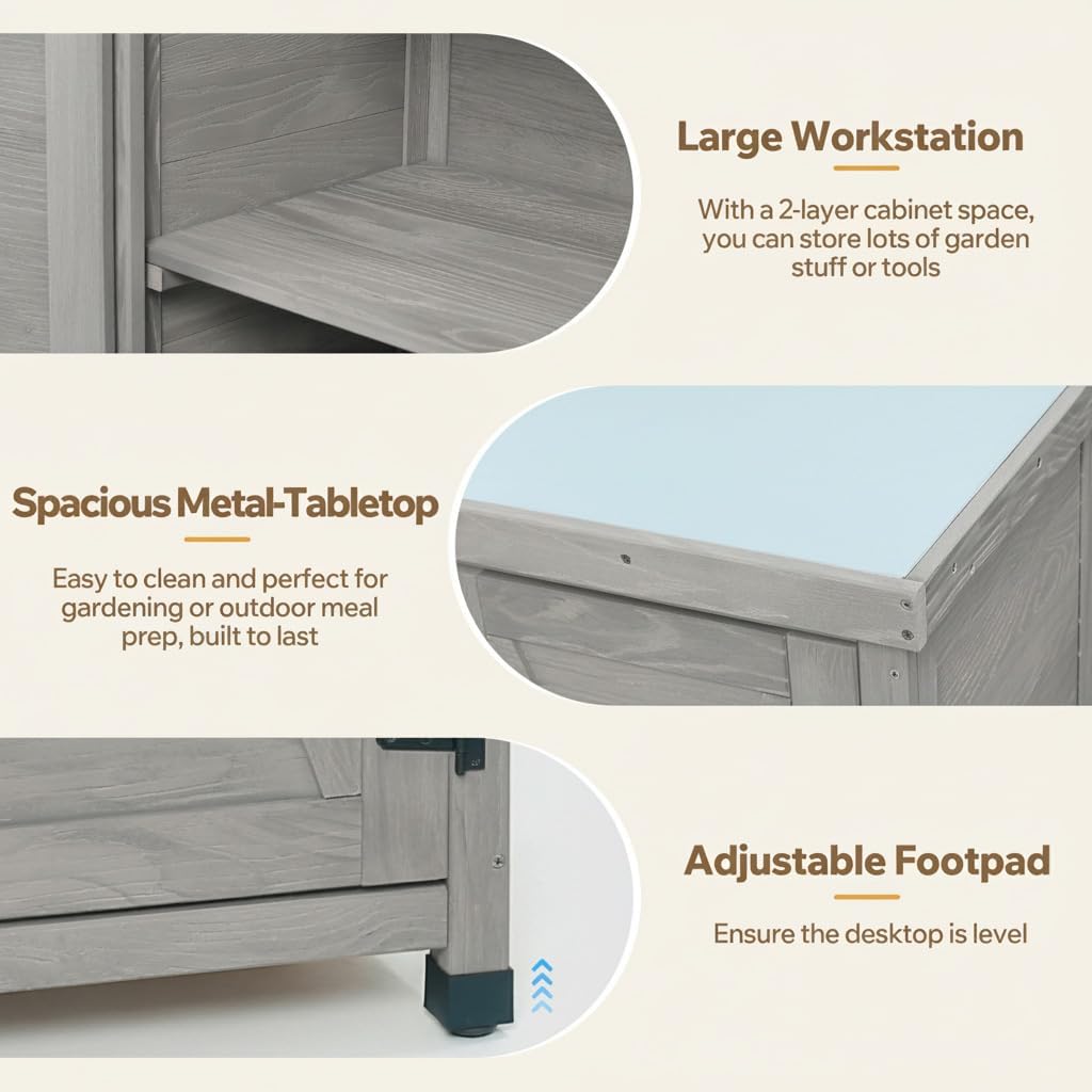 31" Weatherproof Small Storage Cabinet, Storage Cabinets with X-Shape Frame, Tool Cabinet with Magnetic Door for Patio & Garage, Gray