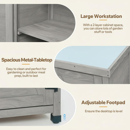 31" Weatherproof Small Storage Cabinet, Storage Cabinets with X-Shape Frame, Tool Cabinet with Magnetic Door for Patio & Garage, Gray