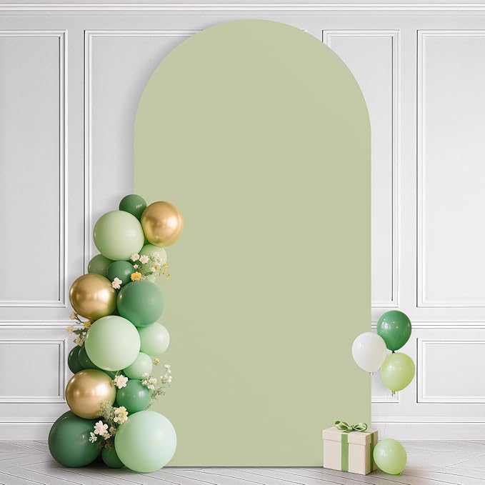Ledido Wedding Arch Backdrop Cover 7.2FT Arch Covers Fitted Stretchy Spandex Round Top Stand Backdrop Cover for Wedding Banquet Ceremony Birthday Party Baby Shower Event Decoration,Green