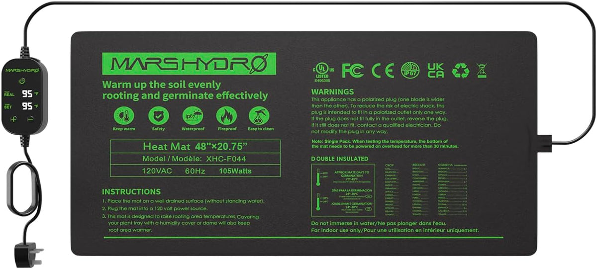 MARS HYDRO 48''x 20.75'' Seedling Heat Mat with Thermostat Heating Pad IP67 Waterproof, Easy to Clean, for Seedling, Germination, Clone, Reptile