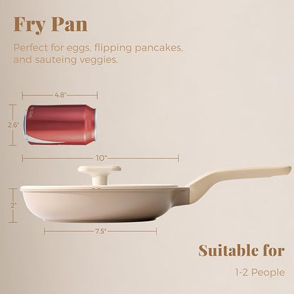 Nonstick Frying Pan with Lid, Healthy Skillet, Egg Pan Nonstick Omelet Pan Chef's Pan, PFOA & PTFE Free, Induction Compatible (10 Inch W/L Natural Linen)