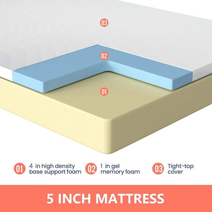 FDW 5 Inch Gel Memory Foam Mattress Medium-Firm Mattress for Pressure Relief & Cooler Sleep Mattress for Kid Adults CertiPUR-US Certified Mattress in a Box, Full