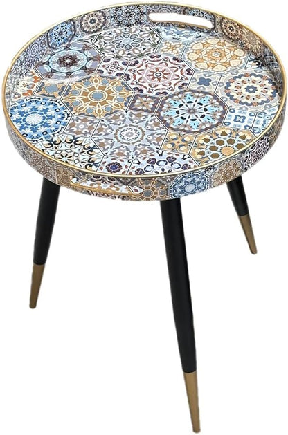 Small Round Accent End Table with Tray Top for Living Room, Bedside, Balcony (Metal Leg, 28)