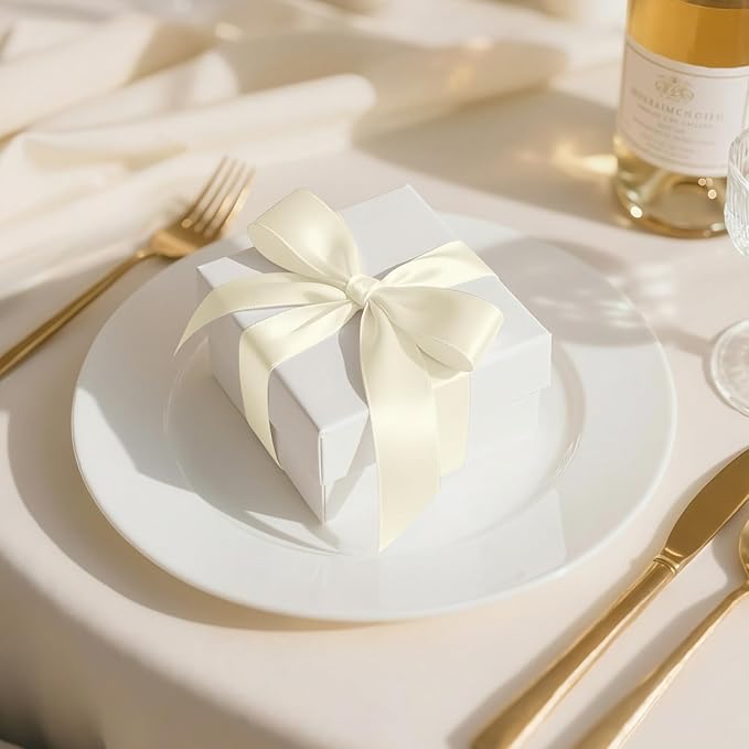 KMER LIFE 1-1/2 inch x 25 Yards Double Faced Polyester Ivory Satin Ribbon, Perfect for Gift Wrapping Very Suitable for Weddings Party Hair Bow Invitation Decorations and More