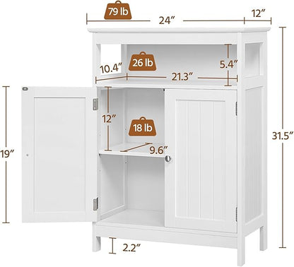 Yaheetech Bathroom Floor Storage Cabinet, Wooden Free Standing Storage Organizer with 2 Doors & Adjustable Shelves, for Living Room Hallway, White