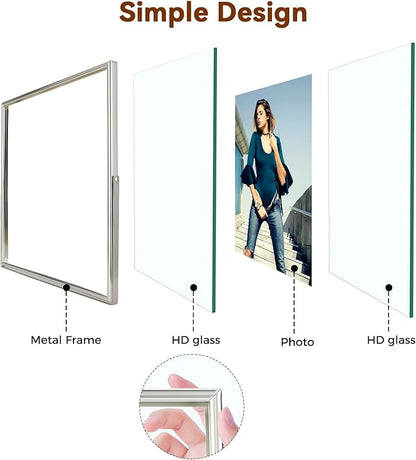 Silver Floating Frame (8"x10", Vertical), For Picture 7x9, 6x8, 5x7, Tabletop Shelf Photo Frame, Classy Gift For Graduation Commemoration, Birthday or Wedding