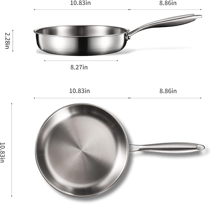 Tri-Ply Stainless Steel Pan Set, PFOA and PTFE-Free Skillet Griddle, Stainless Steel Pan Set with Lid for the Kitchen, Induction-Compatible Cookware Sets, Dishwasher and Oven Safe