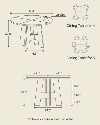 Farmhouse Round Dining Table for 4-6 People, 47" Wood Kitchen Table with Heavy Cross Pedestal Modern Circle Dinner Tables for Kitchen Living Room, Honey Brown