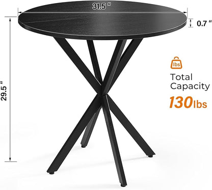 Unovivy 31.5" Black Small Round Dining Table for 2-4, Space Saving Circle Kitchen Dinner Table, Mid Century Modern Dining Room Desk for Kitchen, Apartment