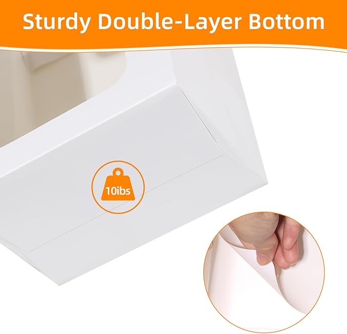 MOXARYSU 3 Pcs White Gift Bags with Clear Window: 9.8x5.1x7.1 Inch Medium Kraft Paper Bags with Handle For Party Business Birthday Wedding (White,3p)