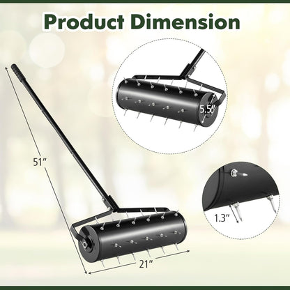 IRONMAX Rolling Lawn Aerator, Sand/Stone Filled Manual Dethatching Soil Aerating Push Tool with Ergonomic Handle, Grass Aerator Lawn Tool for Yard, Garden, Lawn Health Care (21''W x 51''H)