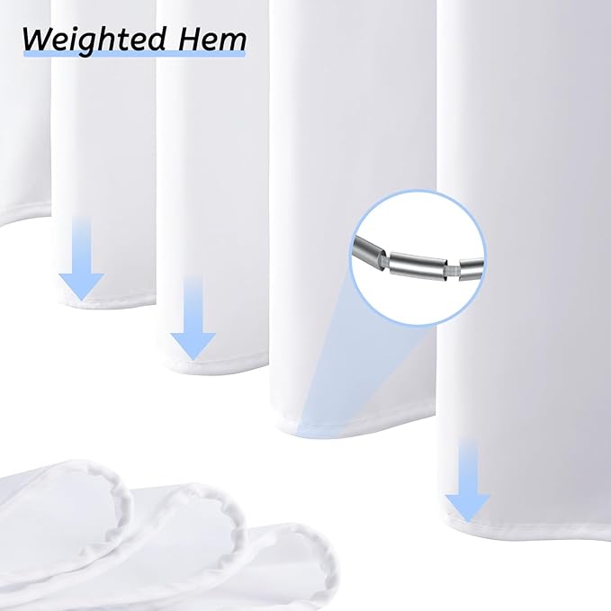 No Hook Extra Long Shower Curtain 96 Length,Wahable Fabric Bathroom Curtains with 10 Plastic Built-in Grommets,Hotel Quality Waterproof,White,78x96 Inch