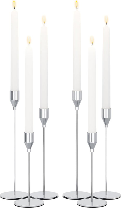 NLBTW Silver Candlestick Holders Set of 6 for Modern Elegant Home Decor | Taper Candle Holders in 3 Heights for Weddings, Formal Dinners, Christmas Mantels and Holiday Tables