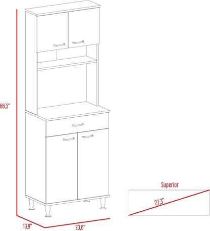 Kitchen Pantry with Countertop, Closed & Open Storage -White