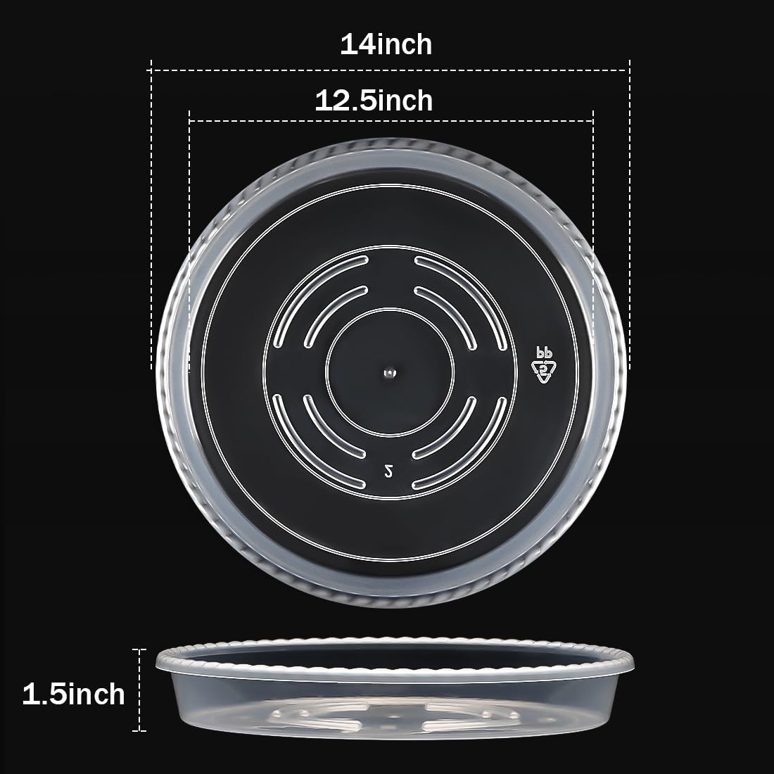 RooTrimmer 5 Pack 14 Inch Clear Plant Saucers for Pots,Heavy Duty Thick Plastic Plant Trays,Sturdy Water Catch Drip Trays for Indoor & Outdoor Plants