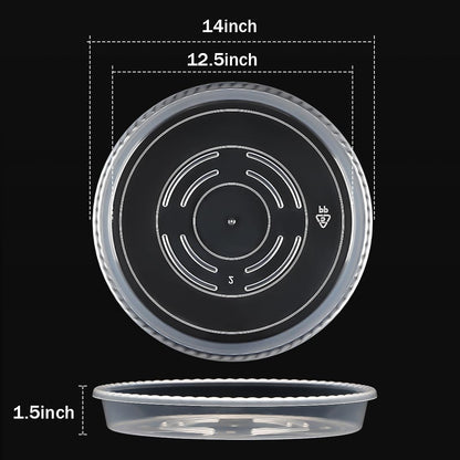 RooTrimmer 5 Pack 14 Inch Clear Plant Saucers for Pots,Heavy Duty Thick Plastic Plant Trays,Sturdy Water Catch Drip Trays for Indoor & Outdoor Plants