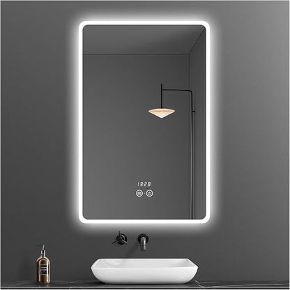 Backlit LED Illuminated Bathroom Mirror with LED Lights, Lighted Bathroom Makeup Wall Mounted Mirror with Demister Pad, Sensor Touch Switch, Horizontal/Vertical(H60*W90CM/H23.6*W35.4IN)