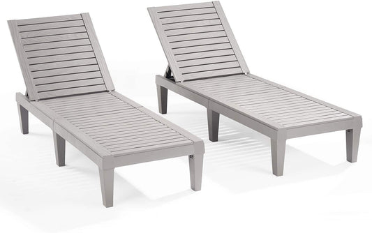 Nestl Lounge Chair Outdoor, Tanning Chair, Chaise Lounge Outdoor Set of 2 | 5 Adjustable Positions, Waterproof & Weatherproof Resin, Reclining & Lightweight, For Poolside, Beach, and Lawn, Grey