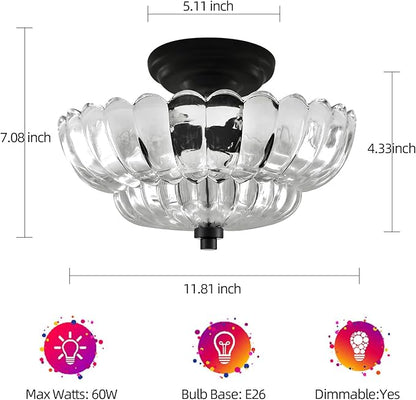 Ceiling Lights Semi Flush Mount Ceiling Light, Modern Black Ceiling Light with White Glass,Ceiling Lights Fixture Suitable for Bedroom Dining Room Kitchen Living Room(Excluding Free Bulbs)