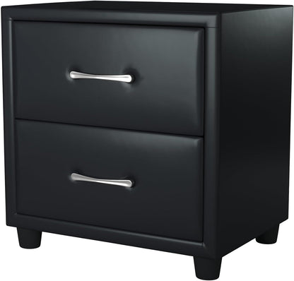 Contemporary Durable Faux Leather Covering Nightstand of Drawers Silver Tone Bar Pulls Stylish Furniture,for Small Spaces