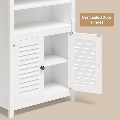 Gizoon Bathroom Floor Cabinet with Widened Top Table, Freestanding Storage Cabinet with Adjustable Shelf, 2 Shutter Doors and Concealed Hinges, for Living Room, Entryway, Kitchen, White