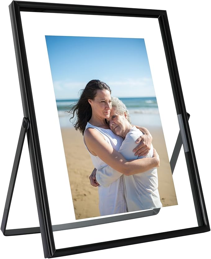 Black Floating Frame (6"x8", Vertical), For Picture 5x7, 4x6, 3x5, Tabletop Shelf Photo Frame, Classy Gift For Anniversary, Wedding, or Birthday