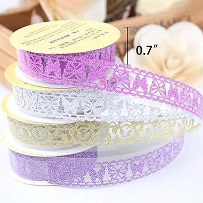 SallyFashion Washi Tape for Scrapbooking, 6 Roll Lace Pattern Glitter Tape in 6 Colors for Journaling, DIY Craft Projects, Card Making