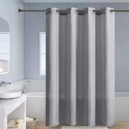 Furlinic No Hook Stall Shower Curtain Fabric,48" Wide Small Narrow Bathroom Curtain with 6 Plastic Built-in Grommets,Waterproof & Machine Washable,Hotel Style,Light Grey,48x84 Inch