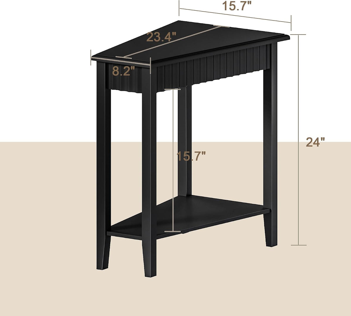 ChooChoo Wedge End Table, Narrow Triangle Side Table with 2-Tier Storage Shelf, Fluted Recliner Side Table for Corner, Living Room, Bedroom, Small Space, Black